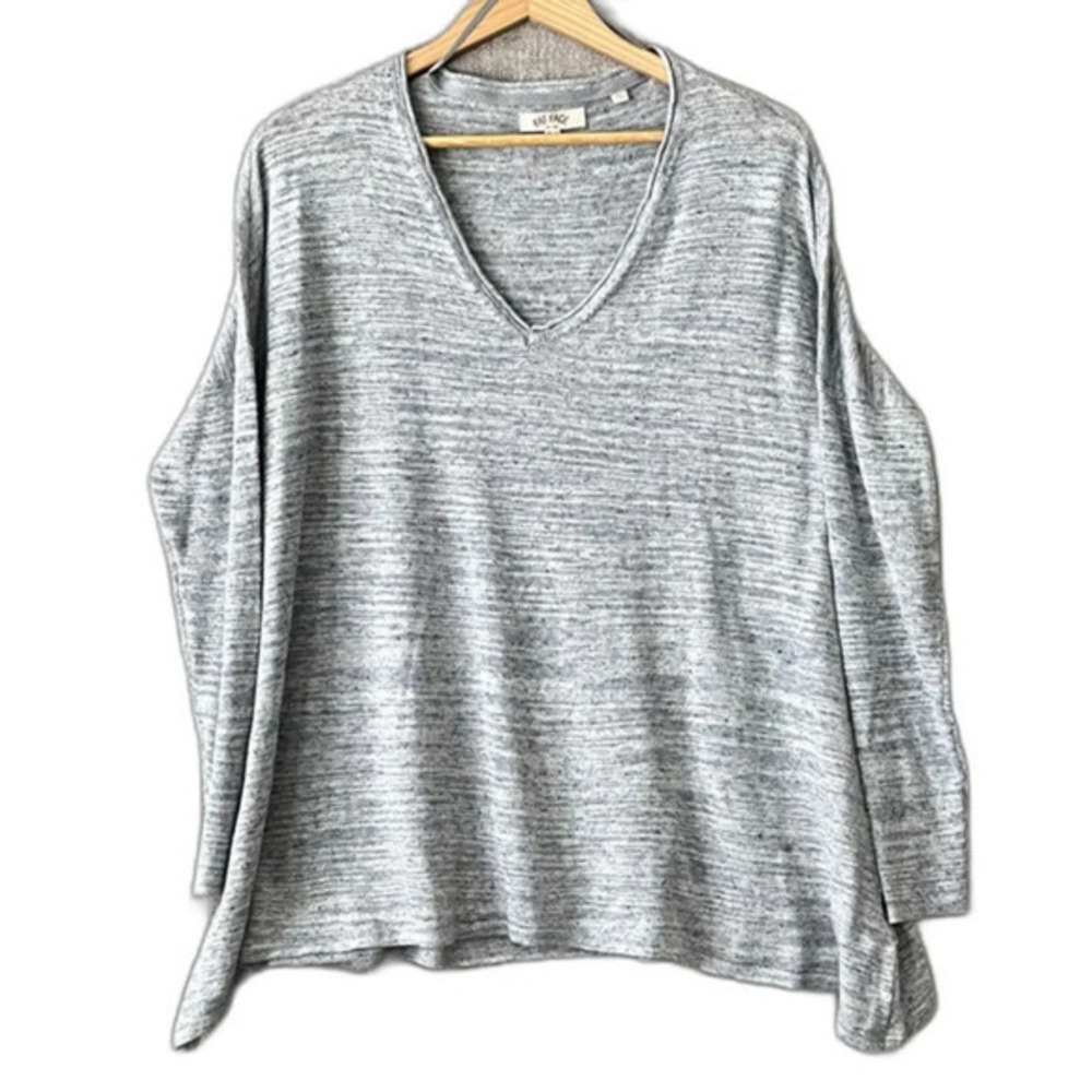 Fat Face UK Long Sleeve V-Neck Tunic Size 12 Gray Linen‎ Blend Pullover Casual